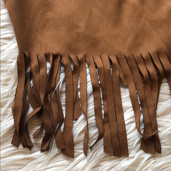 SOLD! BCBG NWT faux suede fringe hem jacket cognac - Picture 4 of 5